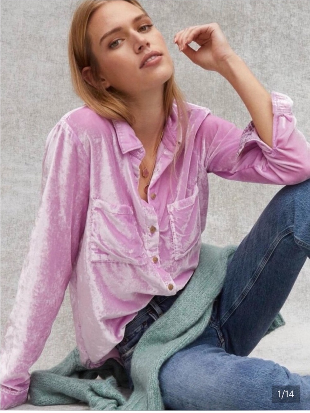Anthropologie Pilcro Mara Relaxed Crushed Velvet Button down in Purple Size XL